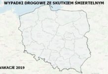Mapa wypadków drogowych ze skutkiem śmiertelnym – WAKACJE 2019