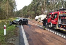 Wypadek drogowy – zderzenie ciężarówki z osobówką