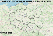 Policyjna mapa wypadków drogowych ze skutkiem śmiertelnym – Wakacje 2021 – Mapa wypadków drogowych ze skutkiem śmiertelnym