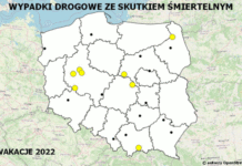 Policyjna mapa wypadków drogowych ze skutkiem śmiertelnym – Wakacje 2022