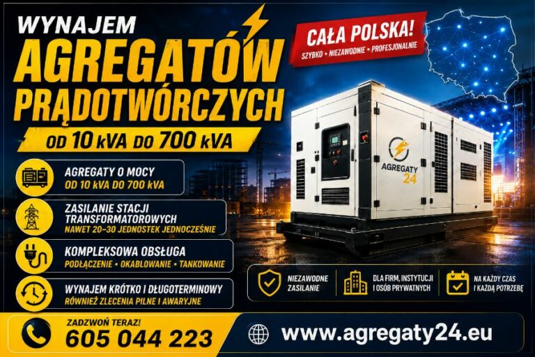 AGREGATY PRĄDOTWÓRCZE DO 700 kVA  – WYNAJEM – USŁUGI